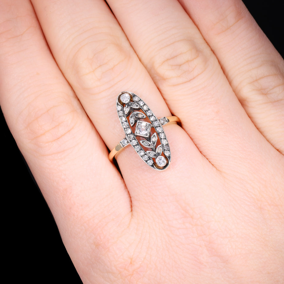 The Antique Art Deco 35 Diamond Floral Navette Ring