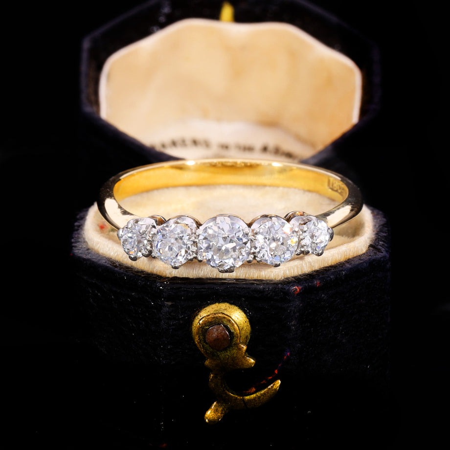 The Antique 18ct Gold Five Old Cut Diamond Ring
