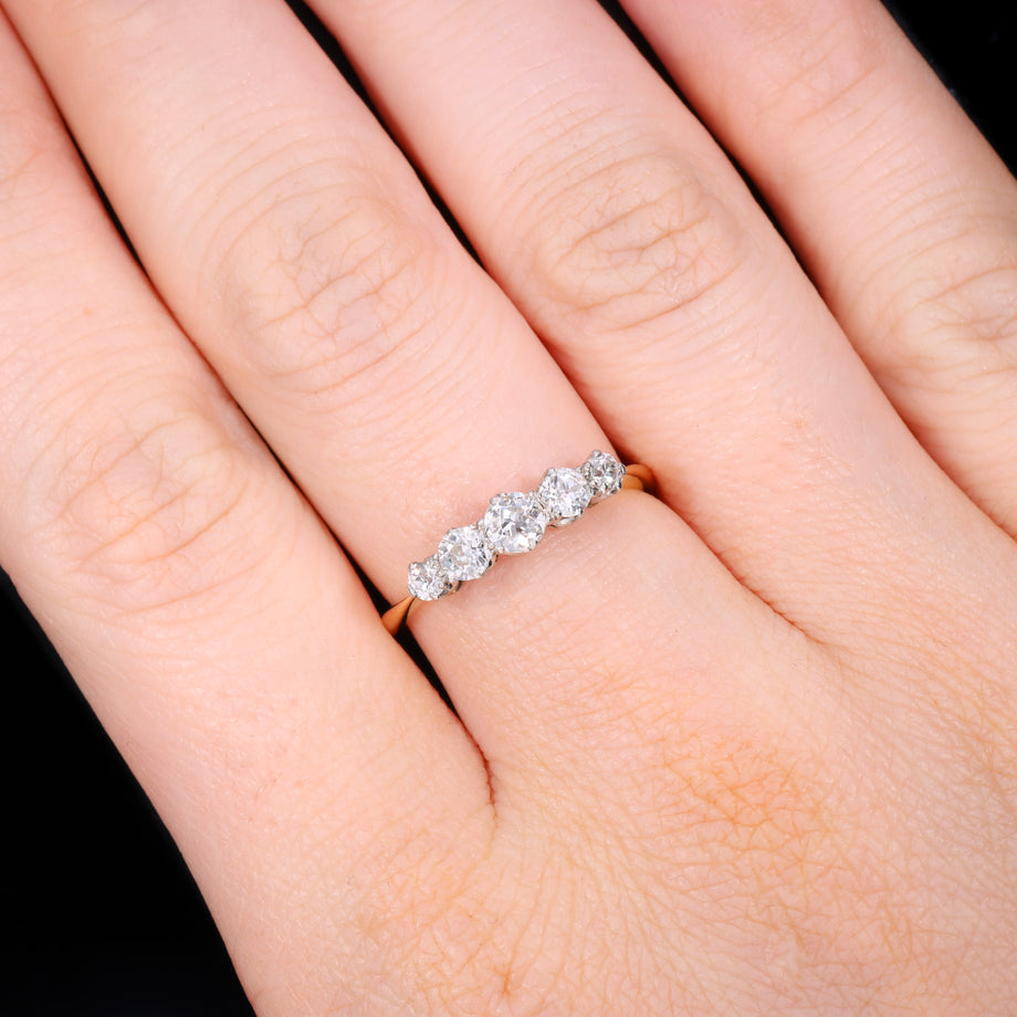 The Antique 18ct Gold Five Old Cut Diamond Ring