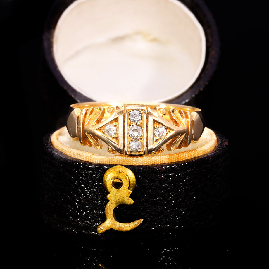 The Antique Edwardian 1902 Five Diamond Patterned Ring