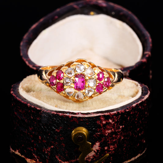 The Antique Victorian 1881 Ruby And Diamond Floral Cluster Ring