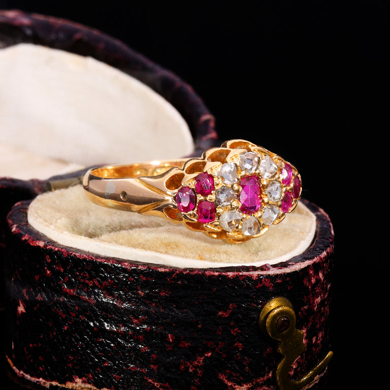 The Antique Victorian 1881 Ruby And Diamond Floral Cluster Ring