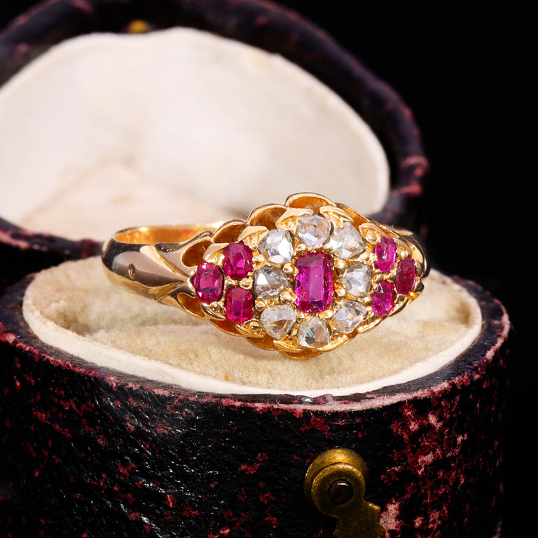 The Antique Victorian 1881 Ruby And Diamond Floral Cluster Ring