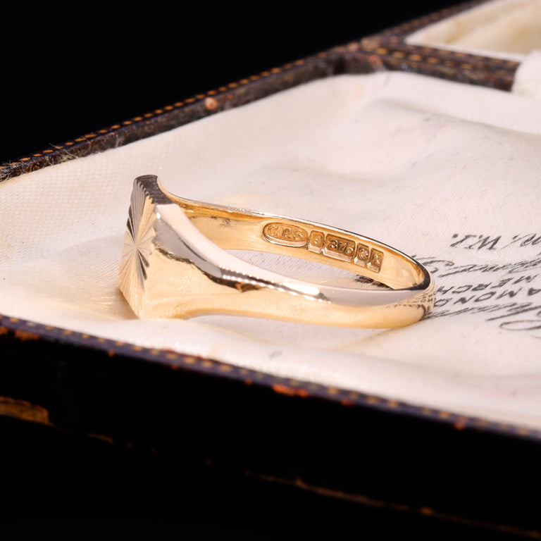 The Vintage 1972 9ct Gold Square Sunburst Signet Ring