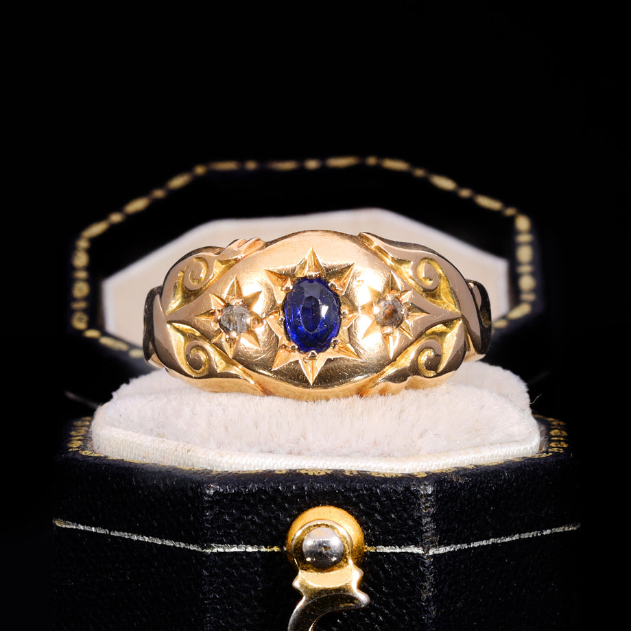 The Antique 1919 Sapphire And Diamond Three Stone Celestial Ring