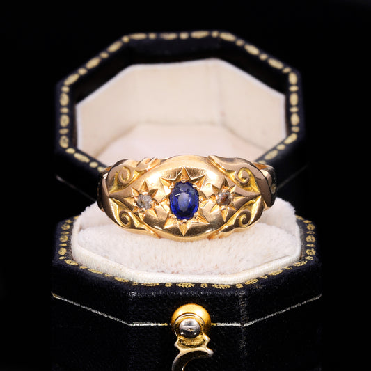 The Antique 1919 Sapphire And Diamond Three Stone Celestial Ring