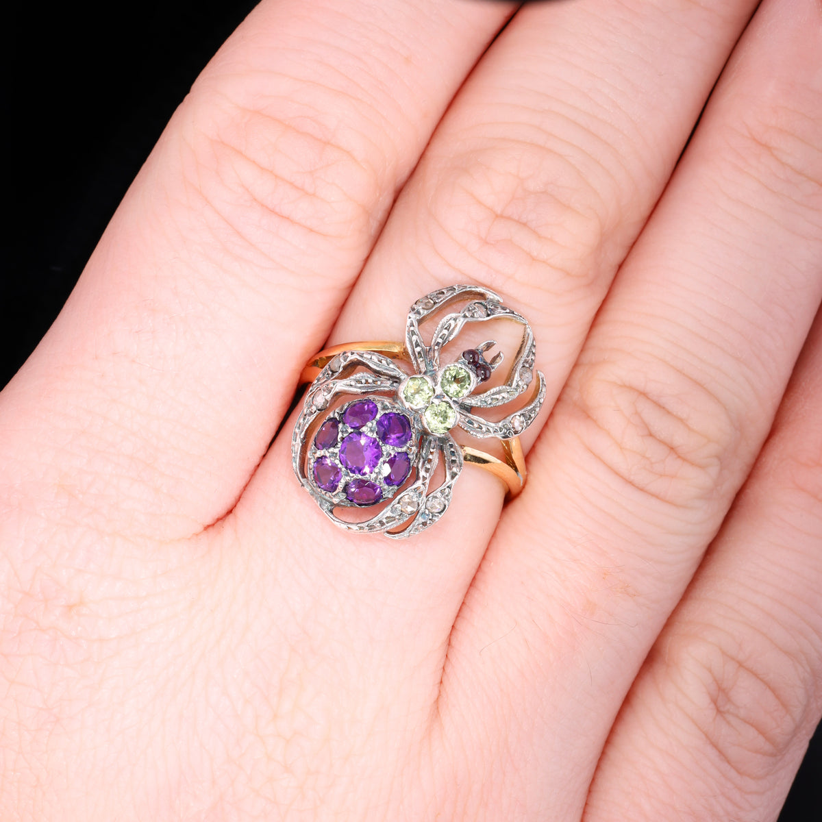 The Vintage Peridot, Amethyst, Garnet And Diamond Spider Ring