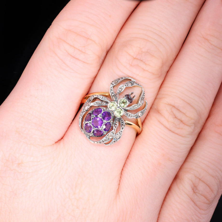 The Antique Peridot, Amethyst, Garnet And Diamond Spider Ring