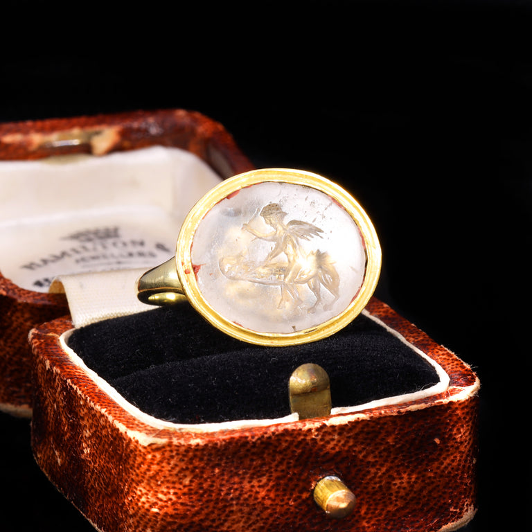 The Ancient Roman 2nd Century Cupid And Phallus Intaglio Ring