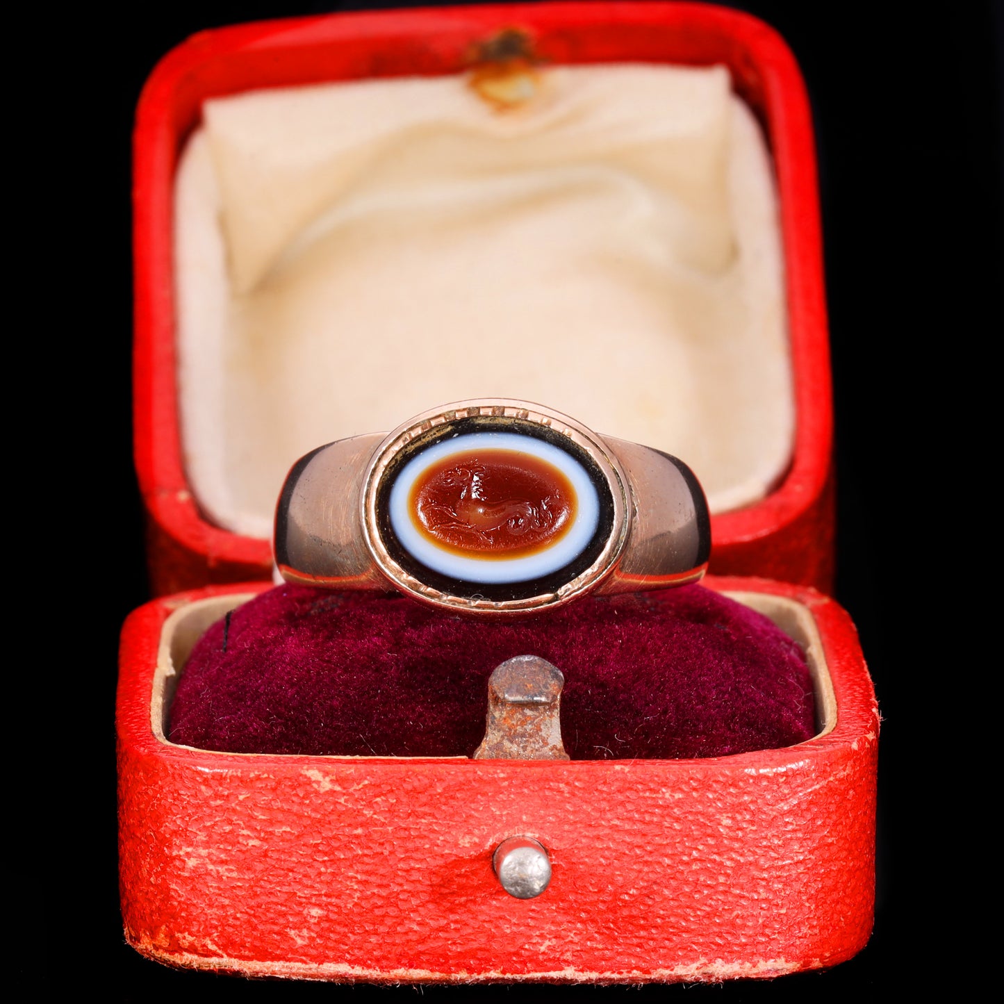 The Ancient Roman Bullseye Agate Hippocampus Intaglio Signet Ring