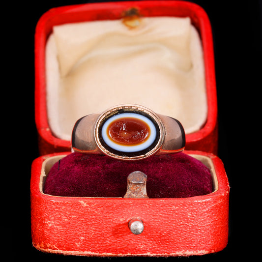 The Ancient Roman Bullseye Agate Hippocampus Intaglio Signet Ring
