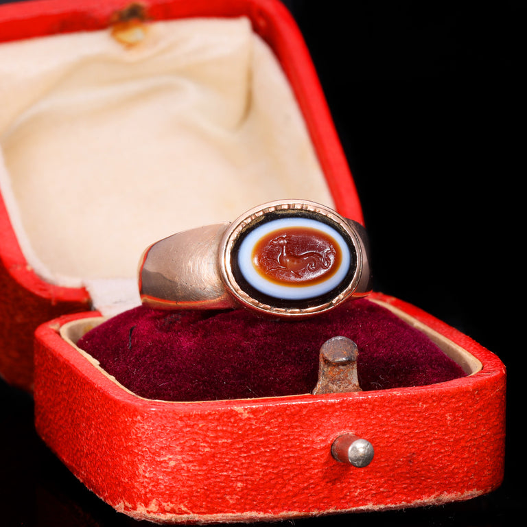 The Ancient Roman Bullseye Agate Hippocampus Intaglio Signet Ring