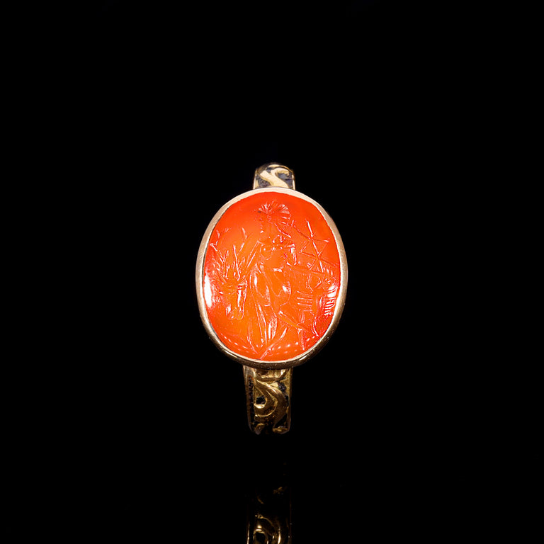 The Ancient Roman Carnelian Stag and Scorpion Intaglio Ring