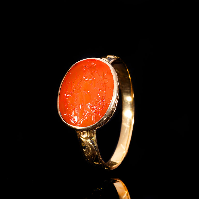 The Ancient Roman Carnelian Stag and Scorpion Intaglio Ring