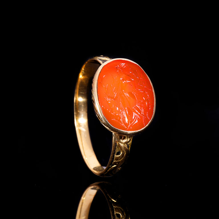 The Ancient Roman Carnelian Stag and Scorpion Intaglio Ring