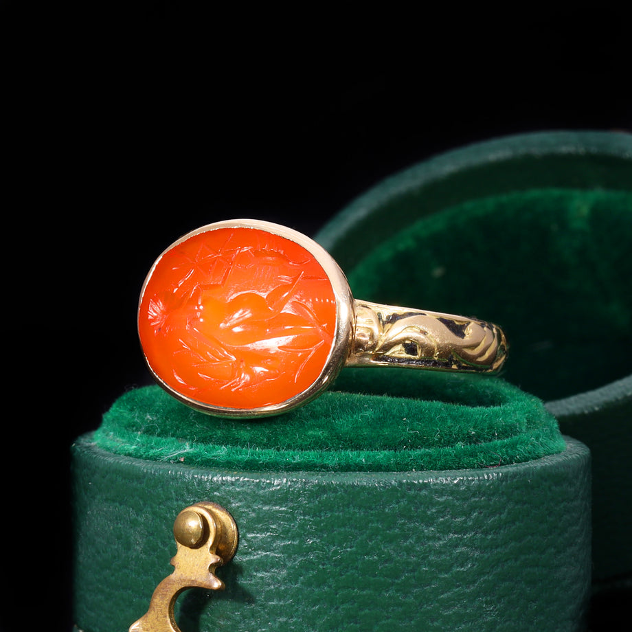 The Ancient Roman Carnelian Stag and Scorpion Intaglio Ring
