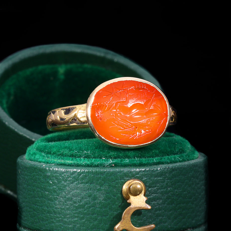 The Ancient Roman Carnelian Stag and Scorpion Intaglio Ring
