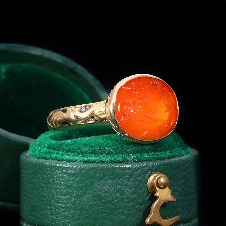 The Ancient Roman Carnelian Stag and Scorpion Intaglio Ring