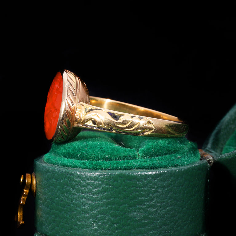 The Ancient Roman Carnelian Stag and Scorpion Intaglio Ring