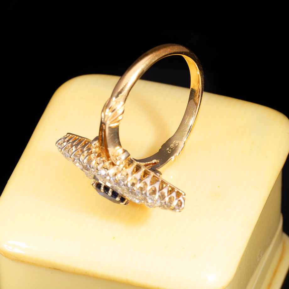 The Antique Victorian Sapphire And Old Cut Diamond Navette Ring