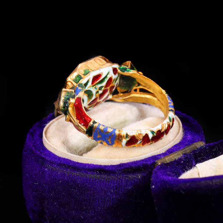 The Antique 19th Century Northern Indian Mughal Diamond And Enamel Meenakari Ring