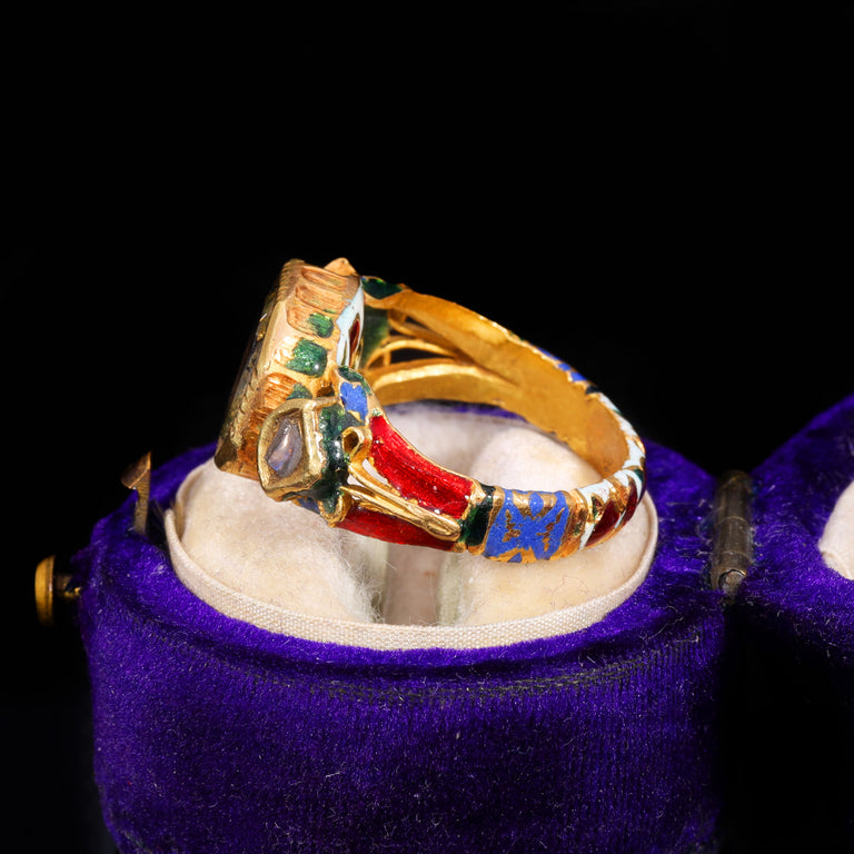 The Antique 19th Century Northern Indian Mughal Diamond And Enamel Meenakari Ring