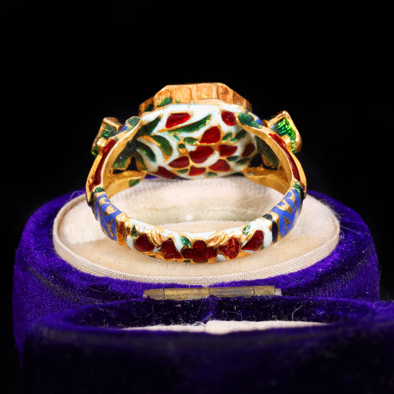 The Antique 19th Century Northern Indian Mughal Diamond And Enamel Meenakari Ring