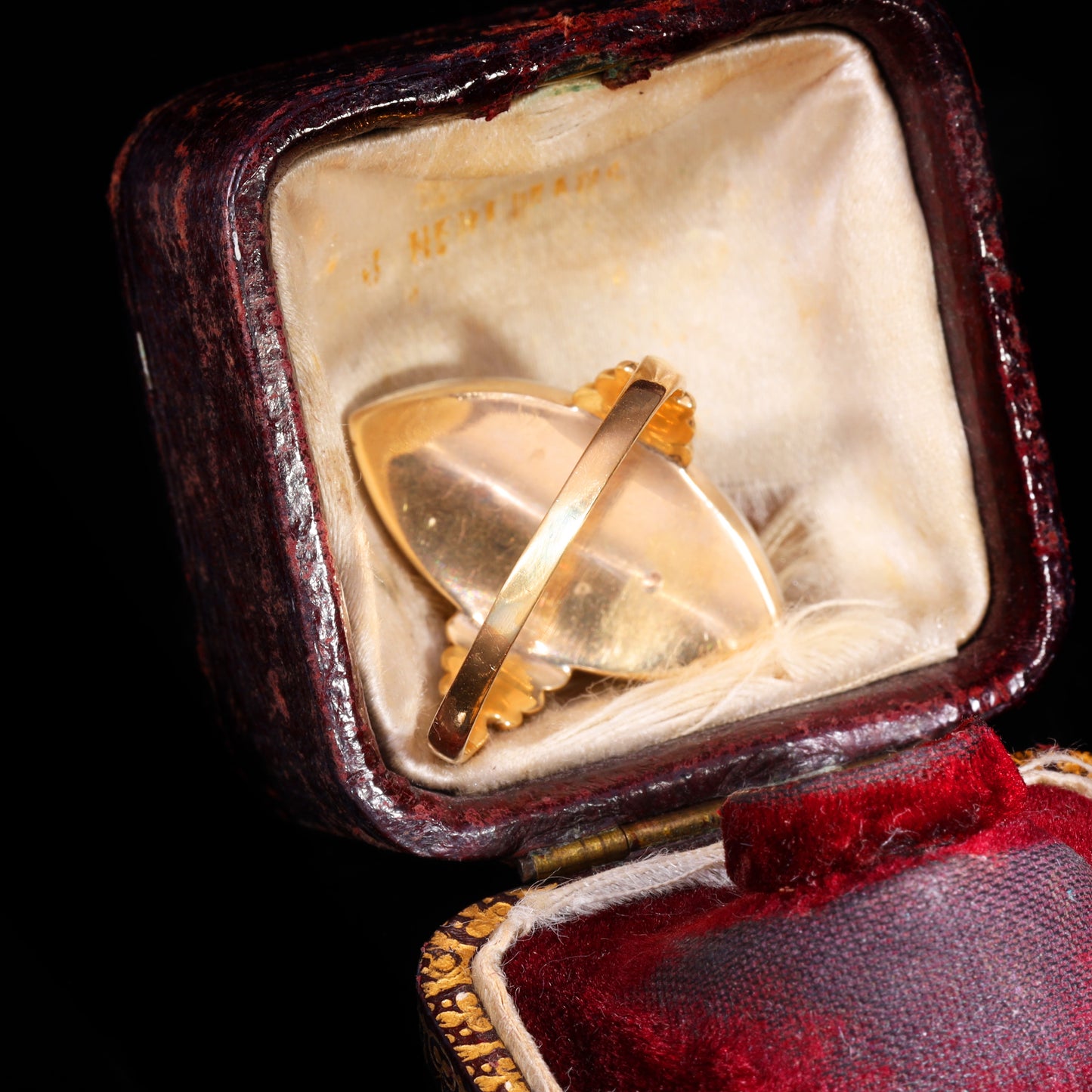 The Antique Georgian Three Pearl And Rose Cut Diamond Navette Ring
