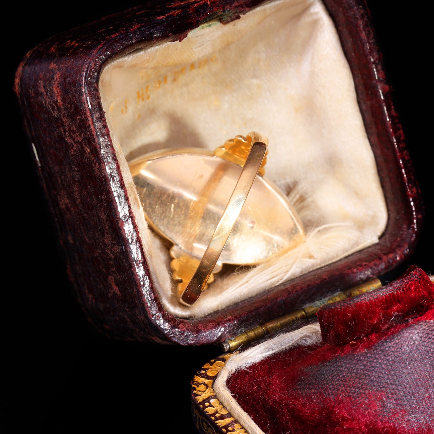 The Antique Georgian Three Pearl And Rose Cut Diamond Navette Ring