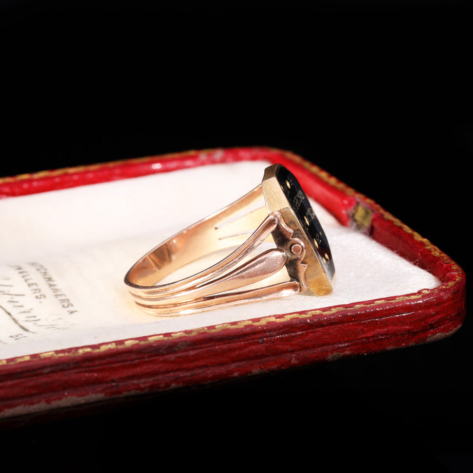 The Antique Georgian 1802 Swivel Brunette Hairwork Enamel Mourning Ring