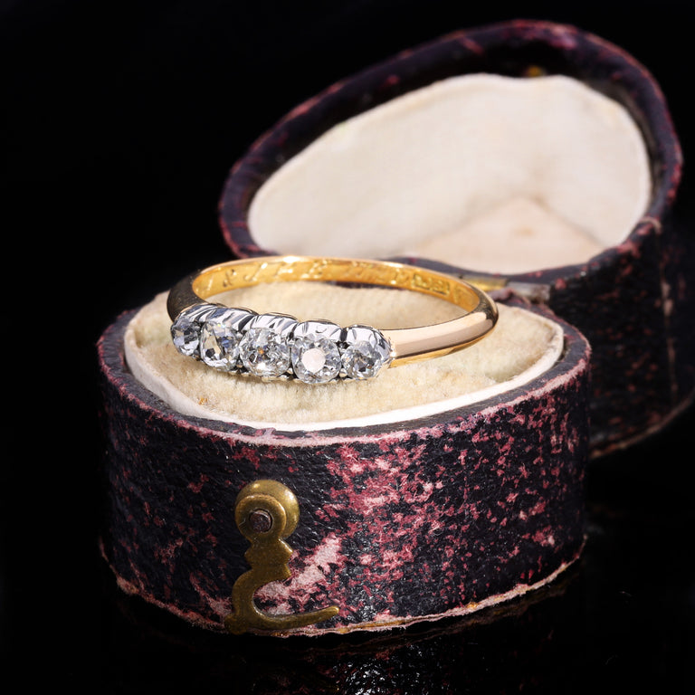 The Antique 18ct Gold Old Cut Diamond Five Stone Ring