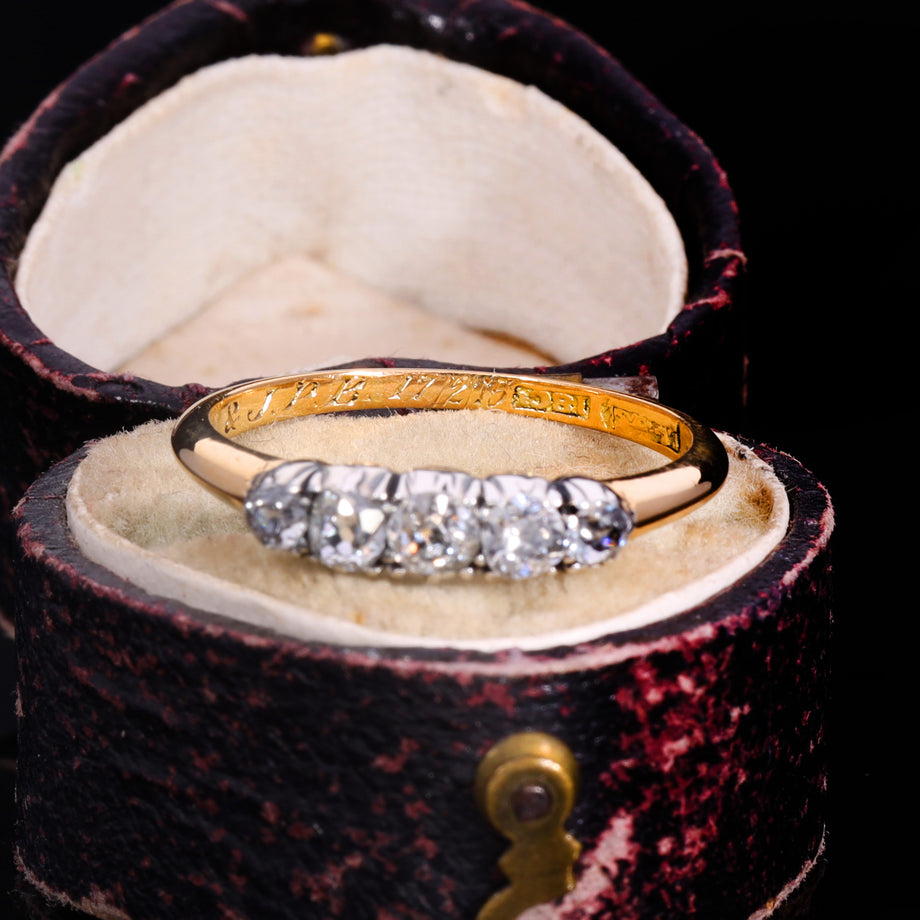 The Antique 18ct Gold Old Cut Diamond Five Stone Ring