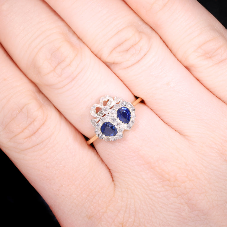 The Antique Victorian Sapphire And Diamond Double Heart Sweetheart Ring