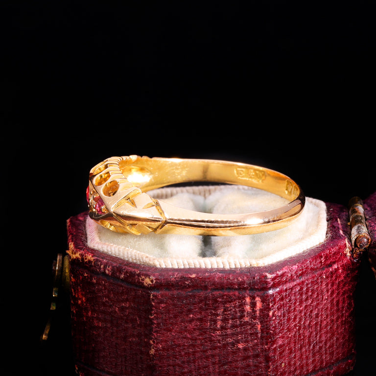 The Antique 1904  Edwardian Ruby And Diamond Boat Ring