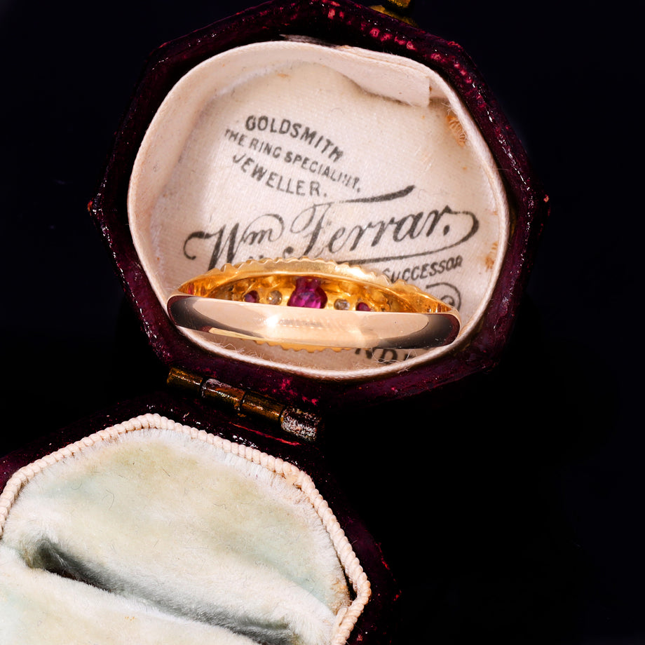 The Antique 1904  Edwardian Ruby And Diamond Boat Ring