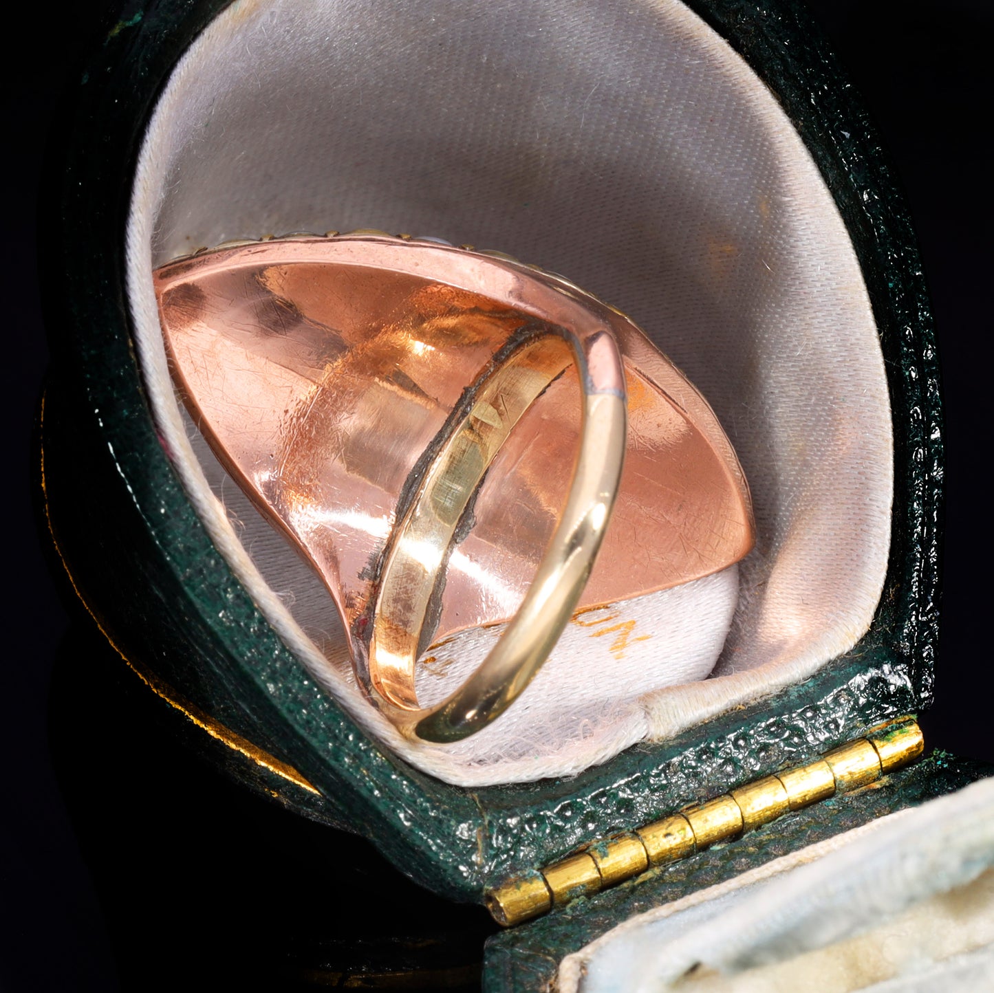 The Antique Early Victorian Hairwork And Pearl Navette Mourning Ring