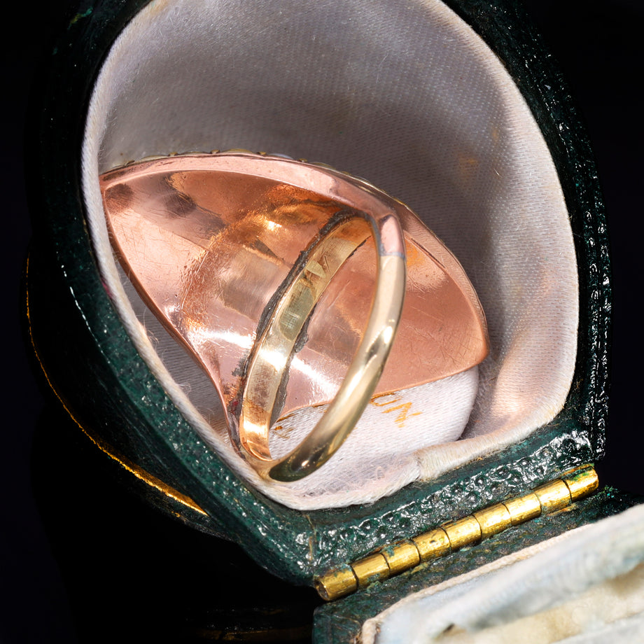 The Antique Early Victorian Hairwork And Pearl Navette Mourning Ring