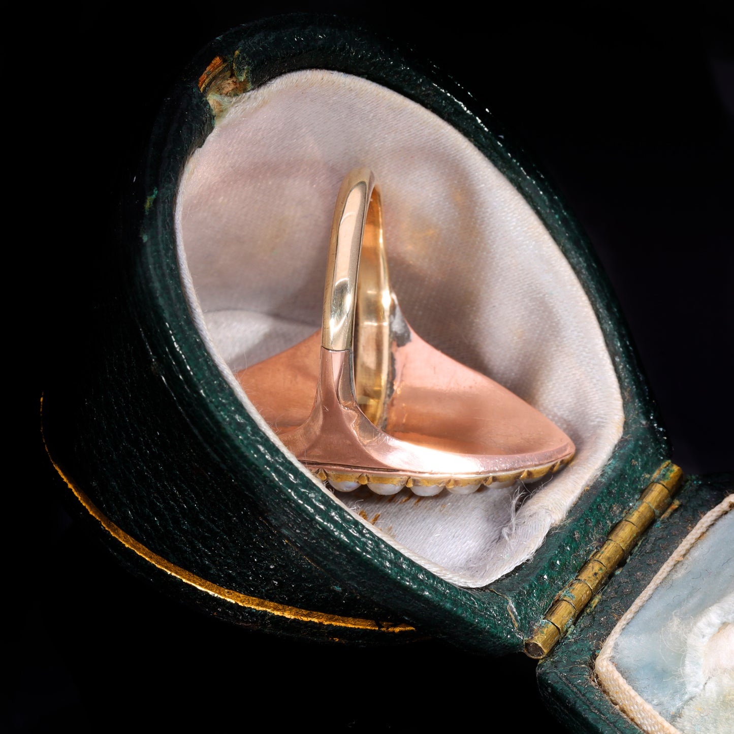 The Antique Early Victorian Hairwork And Pearl Navette Mourning Ring