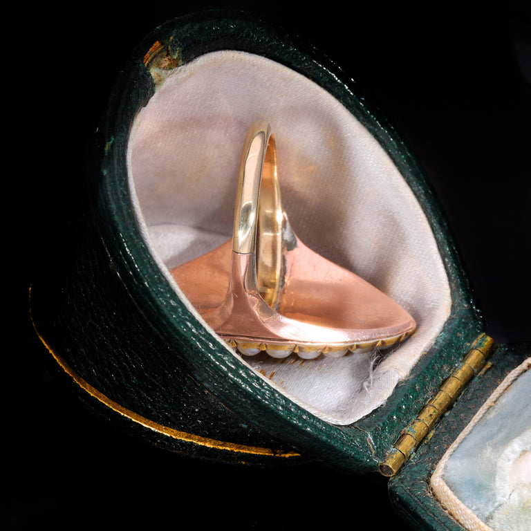The Antique Early Victorian Hairwork And Pearl Navette Mourning Ring