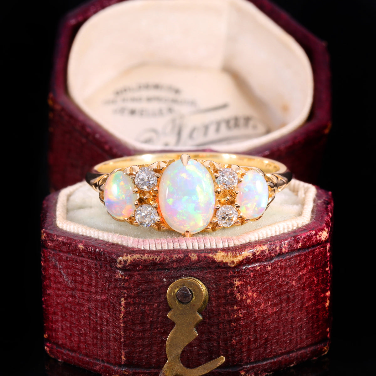 The Antique Edwardian 1906 3 Opal And Diamond Ring