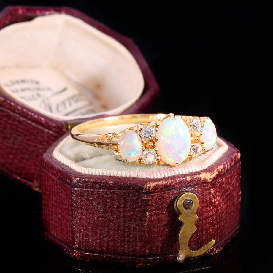 The Antique Edwardian 1906 3 Opal And Diamond Ring
