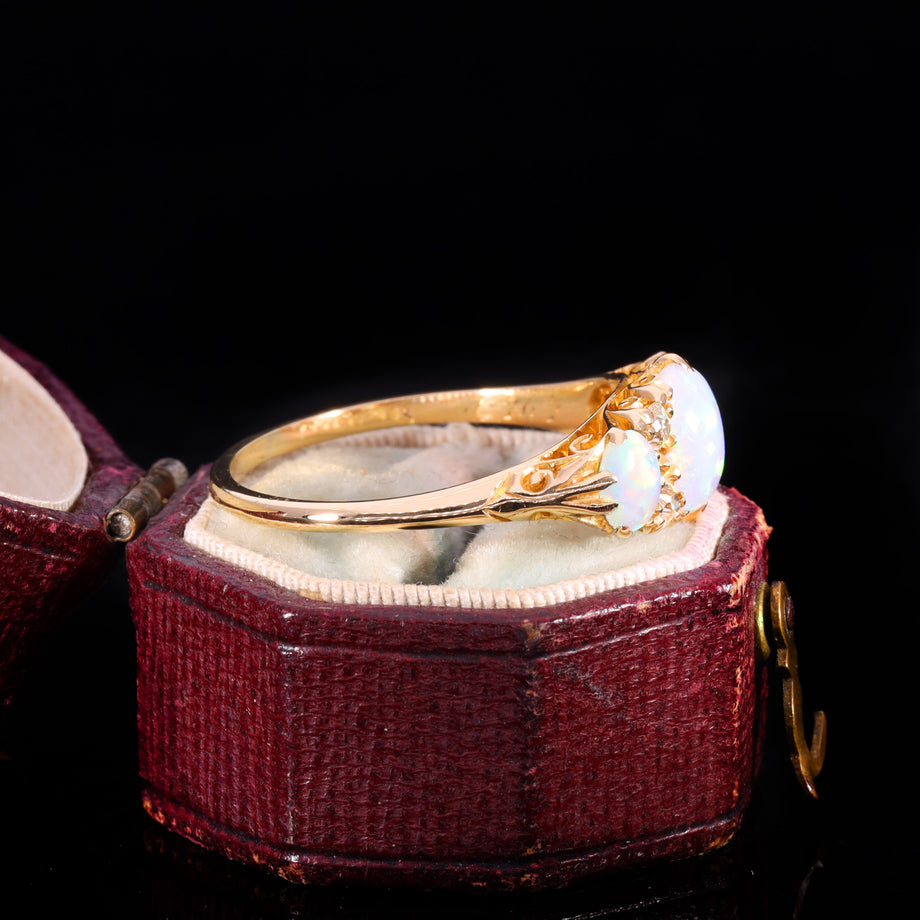 The Antique Edwardian 1906 3 Opal And Diamond Ring