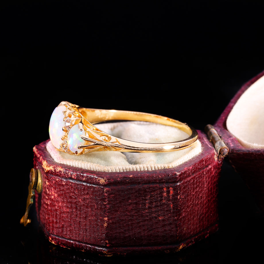 The Antique Edwardian 1906 3 Opal And Diamond Ring