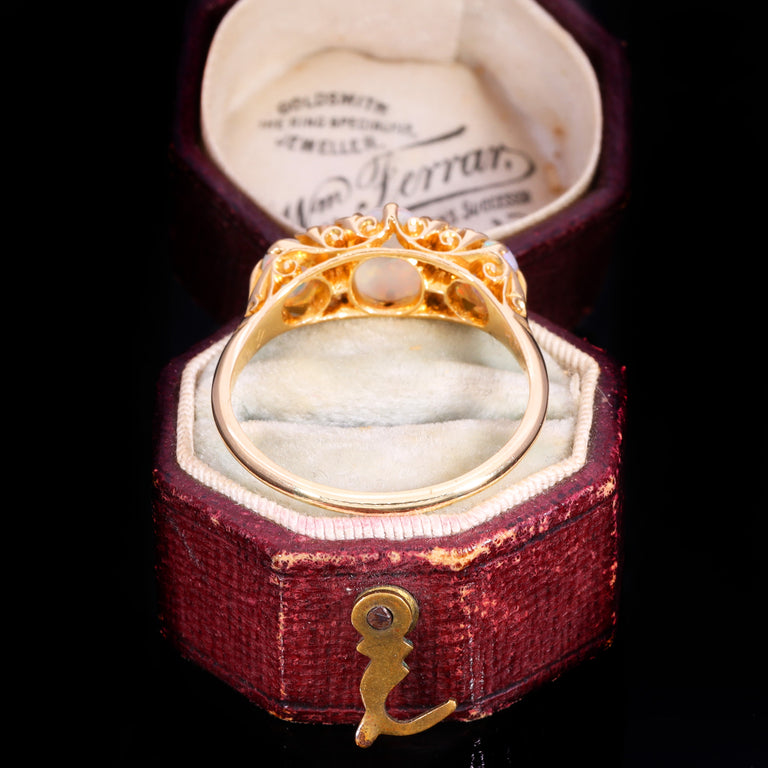 The Antique Edwardian 1906 3 Opal And Diamond Ring