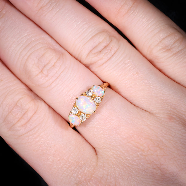 The Antique Edwardian 1906 3 Opal And Diamond Ring