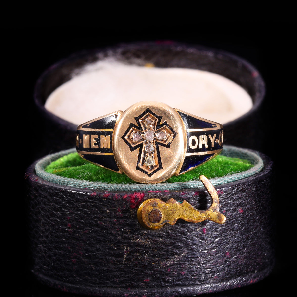 The Antique Victorian 1867 Diamond, Hairwork And Cross Mourning Ring