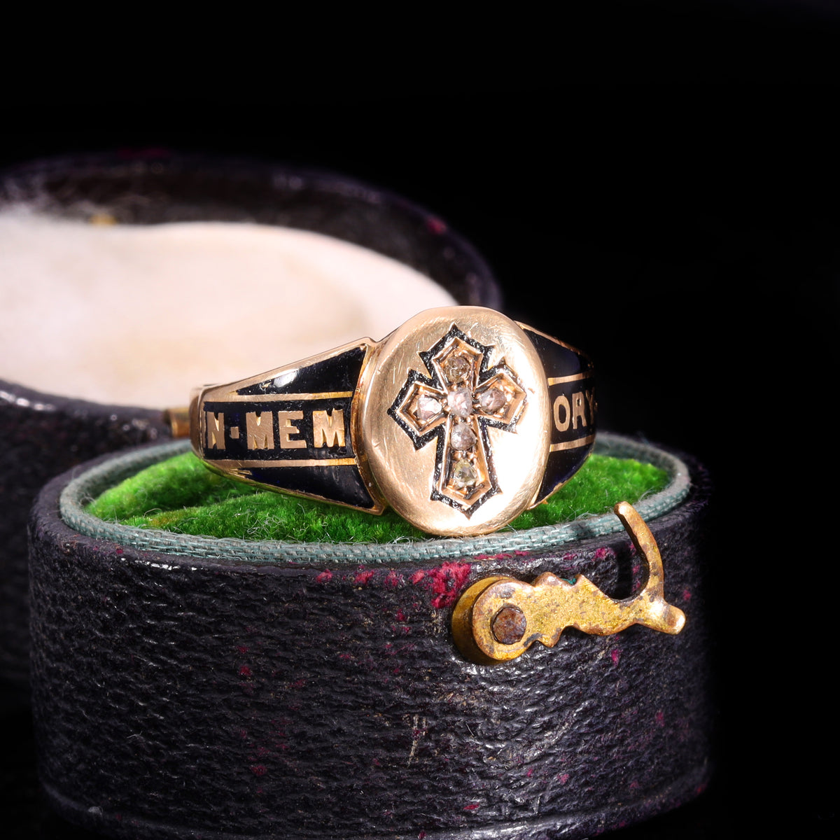 The Antique Victorian 1867 Diamond, Hairwork And Cross Mourning Ring