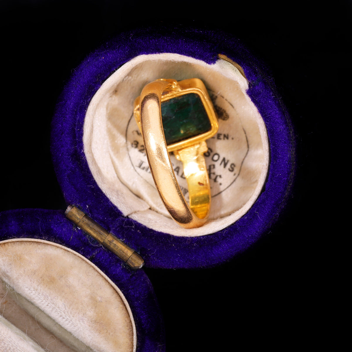 The Antique 19th Century Step Cut Emerald Crimped Edge Ring