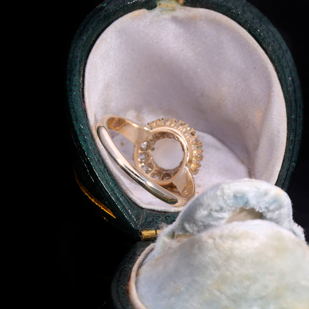 The Antique Victorian Moonstone and Old Cut Diamond Cluster Ring
