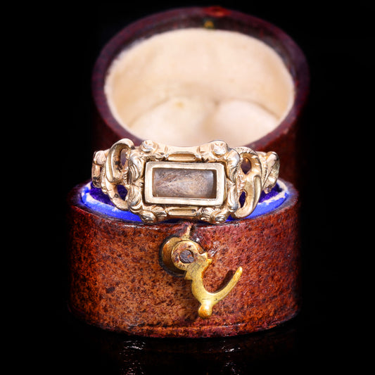 The Antique Georgian Hairwork Scrolling Shoulder Mourning Ring